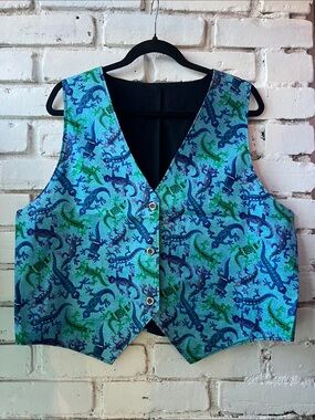 Blue & Green Lizard Print Men's Vest